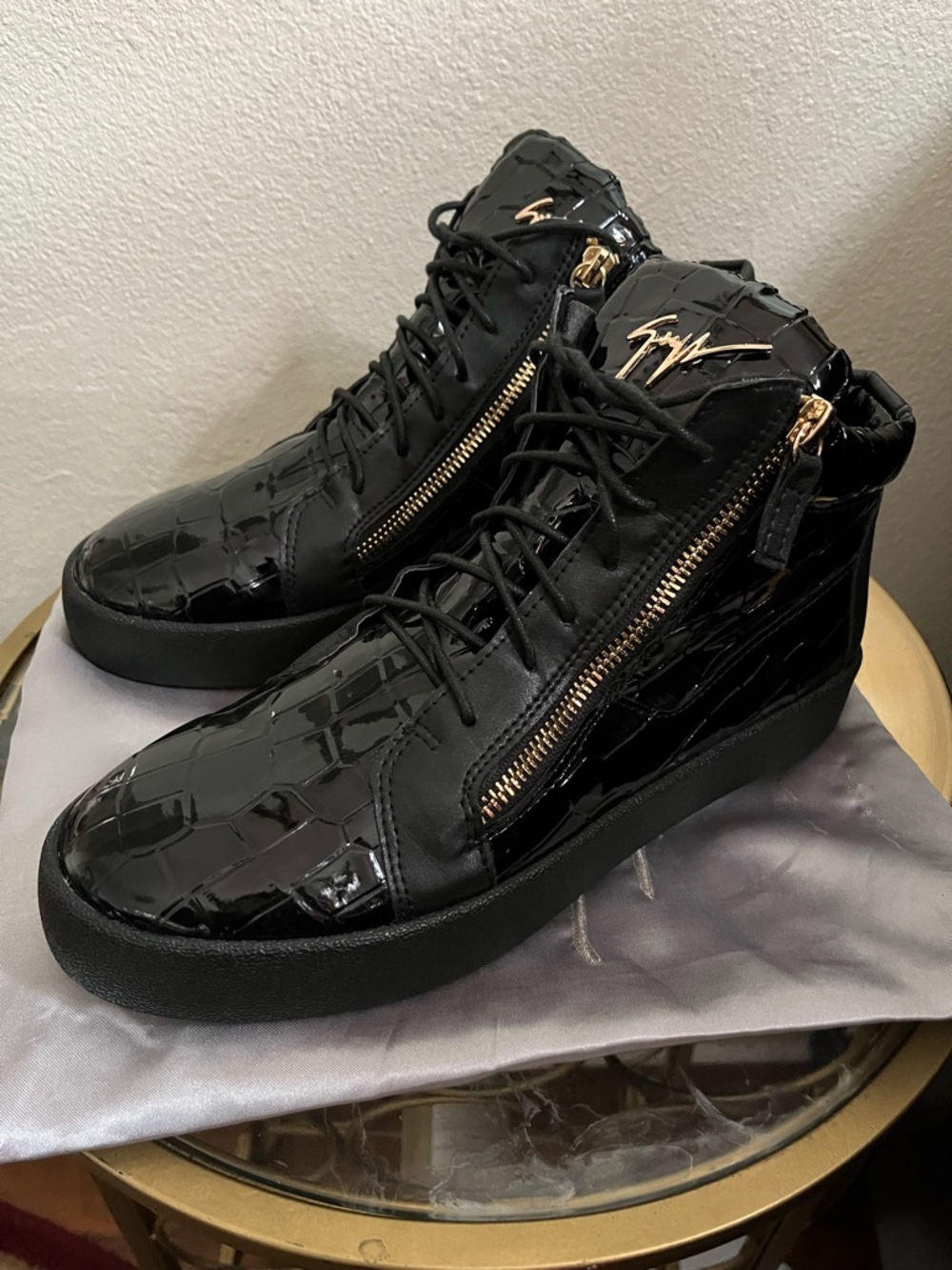 Giuseppe Zanotti Kriss Black High-Top Men's Sneakers with Gold Zipper Accent